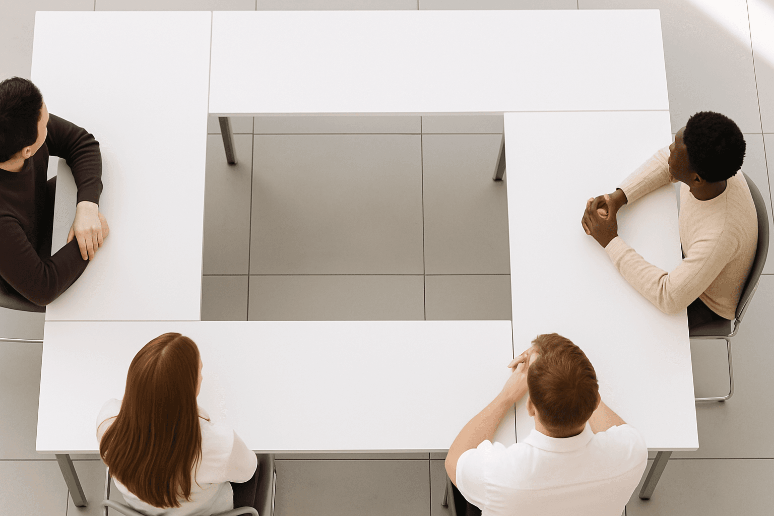 Personnes assises autour de tables disposées en cercle
