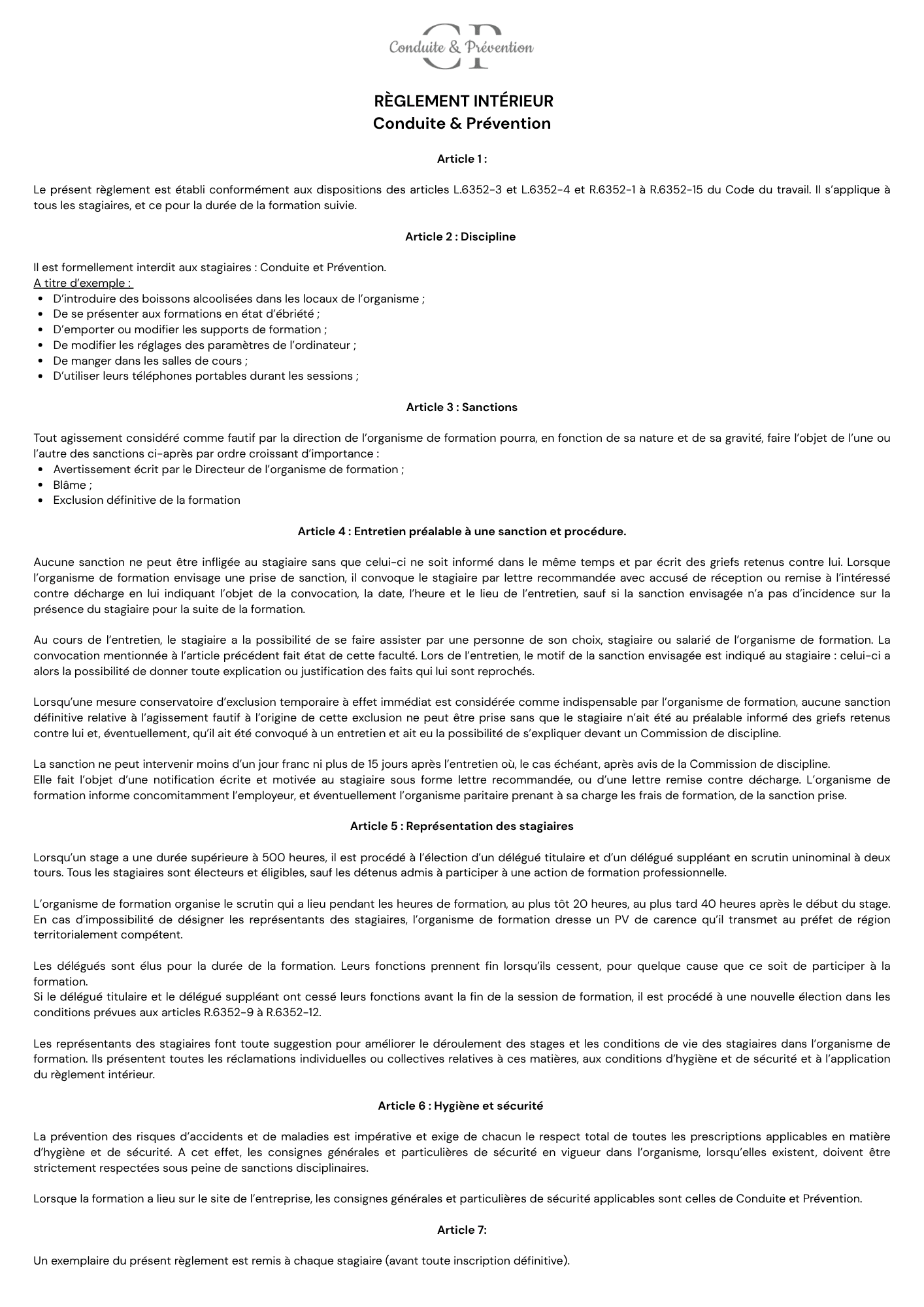 1.3 - Règlement intérieur