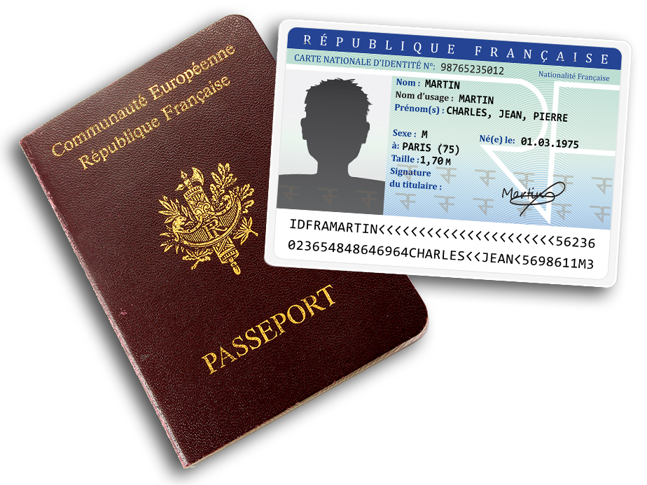 Carte d'identité posée sur un passeport