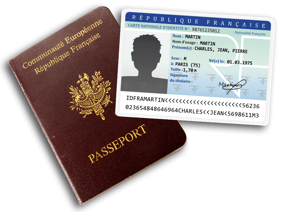 Carte d'identité posée sur un passeport